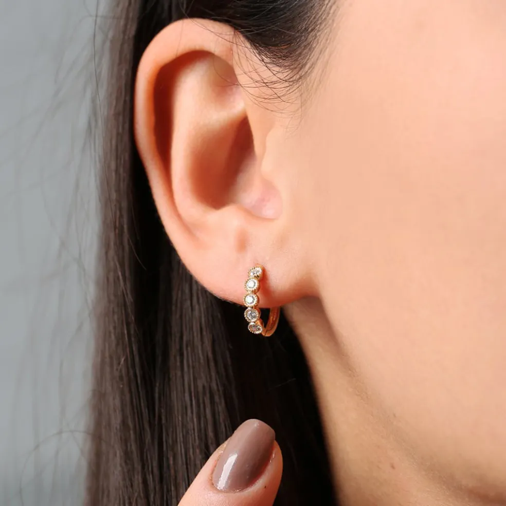 14K Gold Bezel Setting Diamond Huggie Earrings