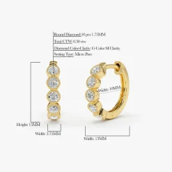 14K Gold Bezel Setting Diamond Huggie Earrings