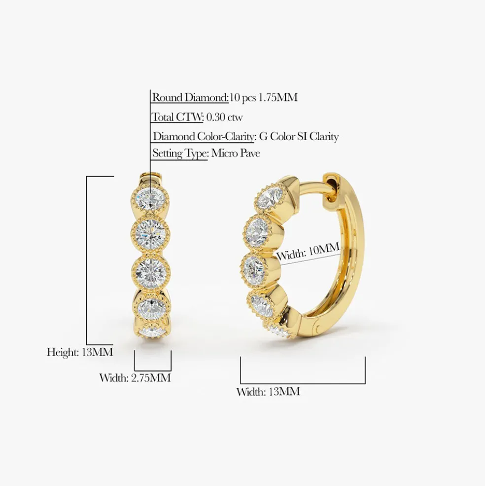 14K Gold Bezel Setting Diamond Huggie Earrings
