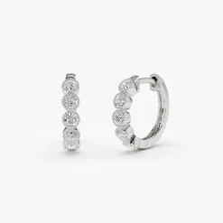 14K Gold Bezel Setting Diamond Huggie Earrings