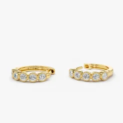 14K Gold Bezel Setting Diamond Huggie Earrings