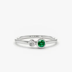14K Gold Bezel Setting Emerald and Diamond Ring