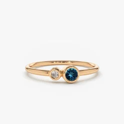 14K Gold Bezel Setting London Blue Topaz and Diamond Ring