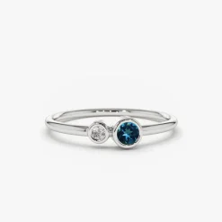 14K Gold Bezel Setting London Blue Topaz and Diamond Ring