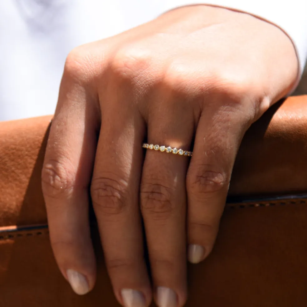 14K Gold Bezel Setting Round Brilliant Cut Diamond Eternity Ring