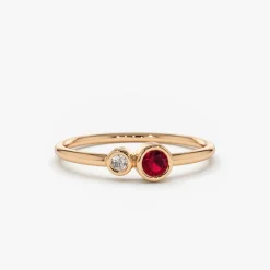 14K Gold Bezel Setting Ruby and Diamond Ring