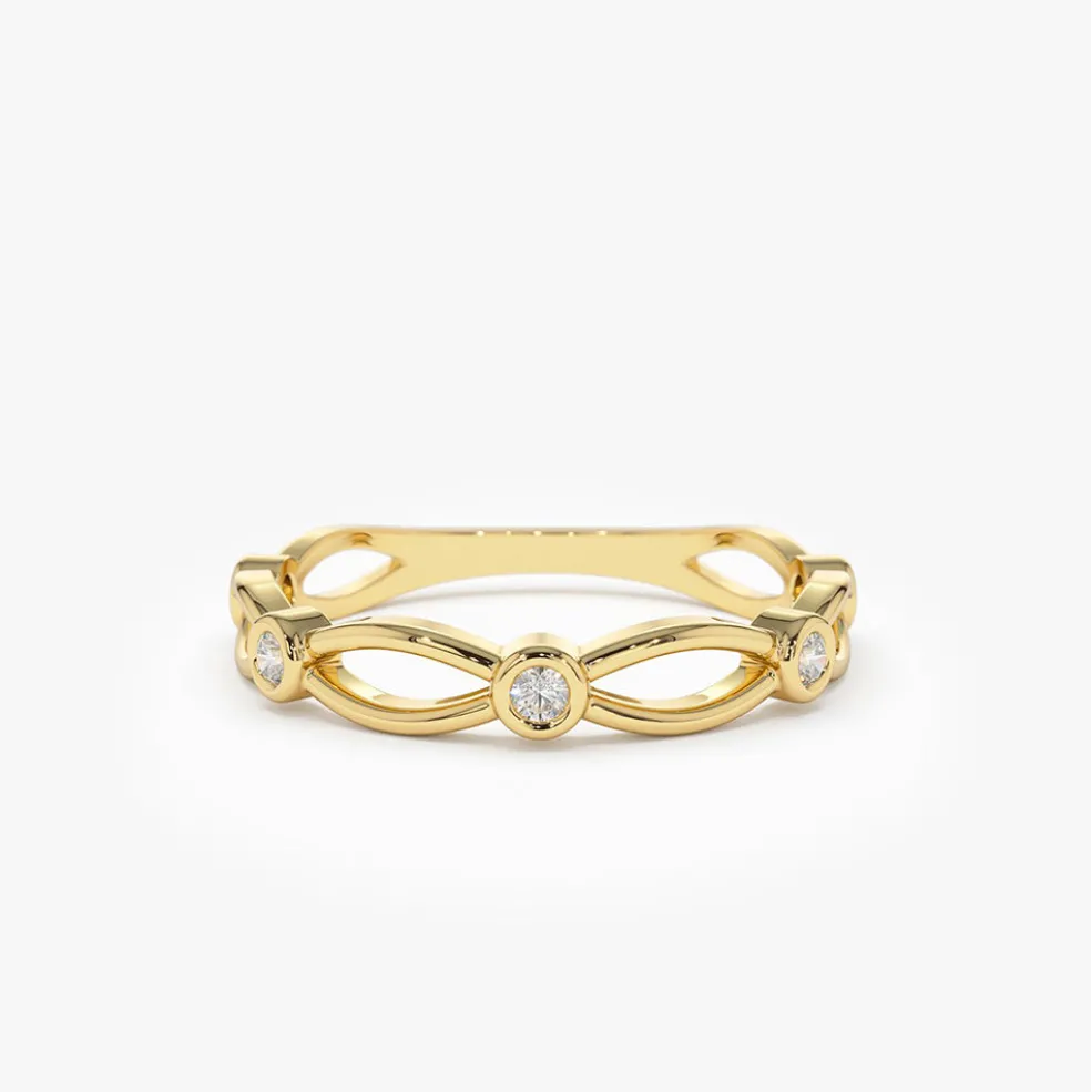 14K Gold Bezel Setting Unique Diamond Wedding Band
