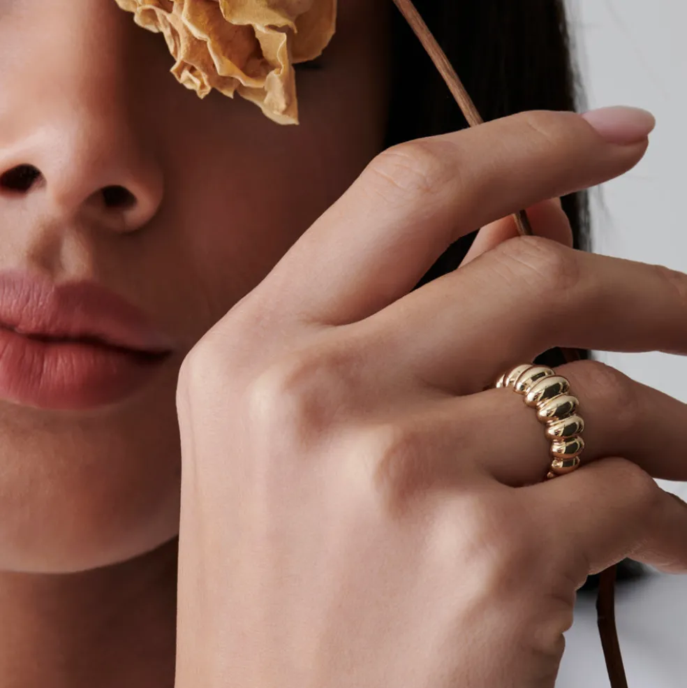 14k Gold Bold Dome Croissant Ring
