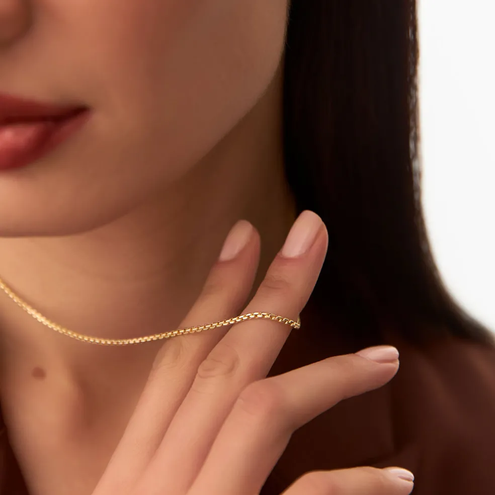 14K Gold Box Chain Necklace 1.25mm