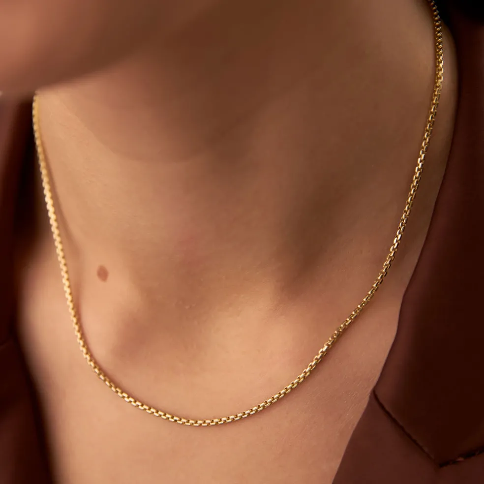 14K Gold Box Chain Necklace 1.25mm
