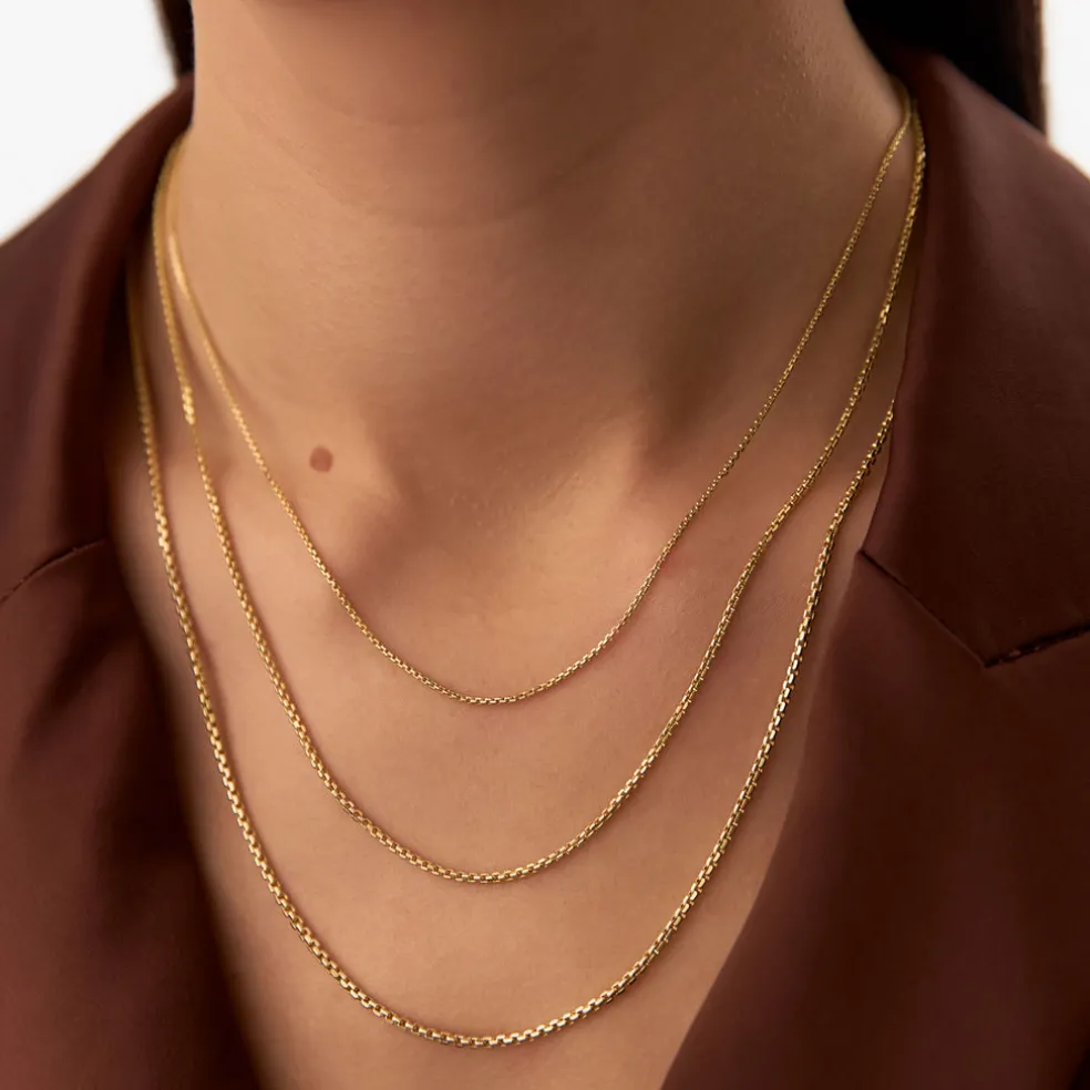 14K Gold Box Chain Necklace 1.25mm