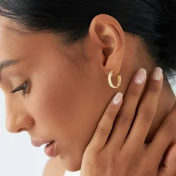 14k Gold Bubble C Hoop Earrings