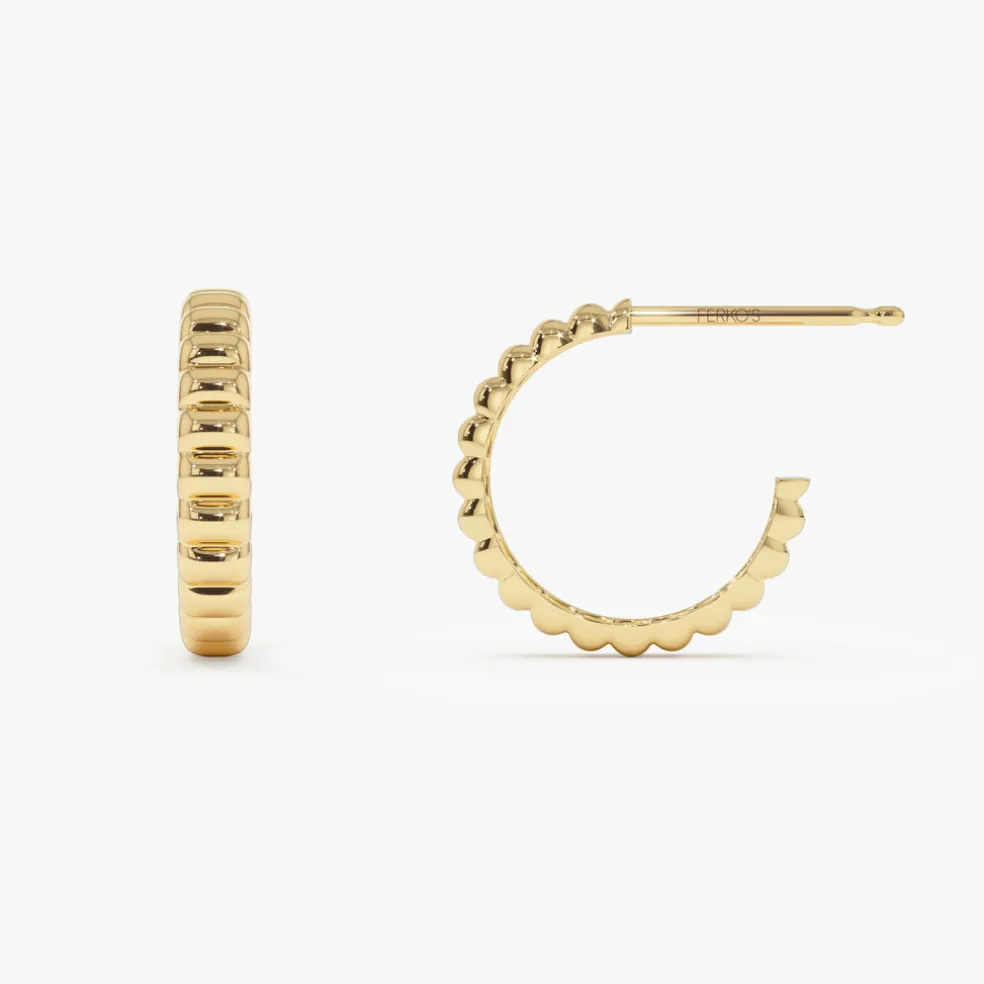 14k Gold Bubble C Hoop Earrings
