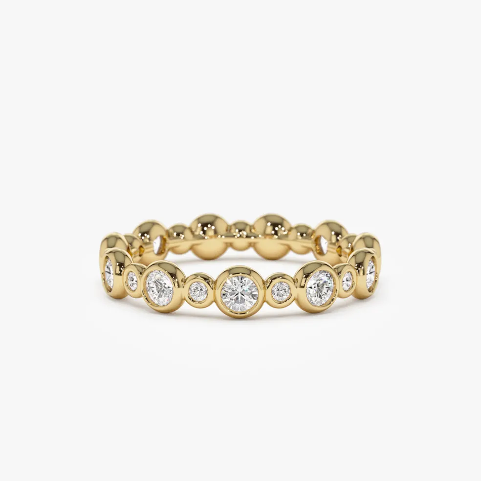 14k Gold Bubble Diamond 3/4 Eternity Wedding Ring