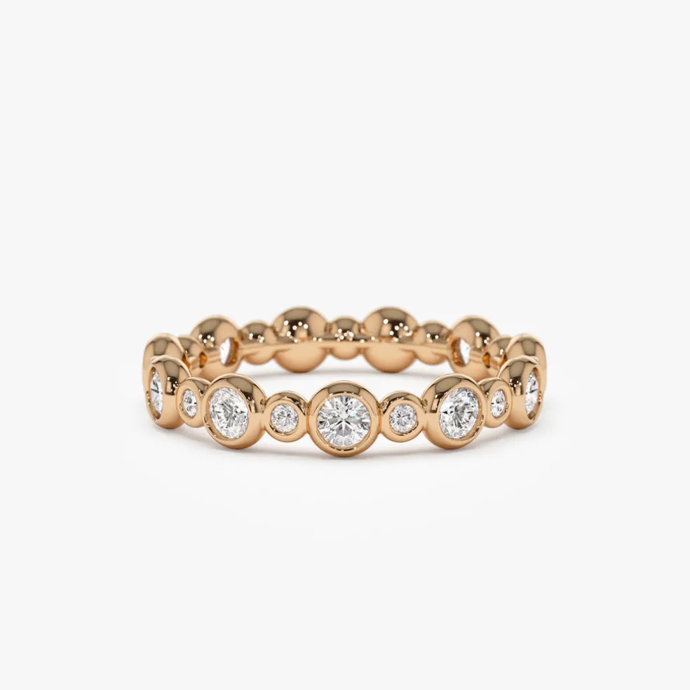 14k Gold Bubble Diamond 3/4 Eternity Wedding Ring