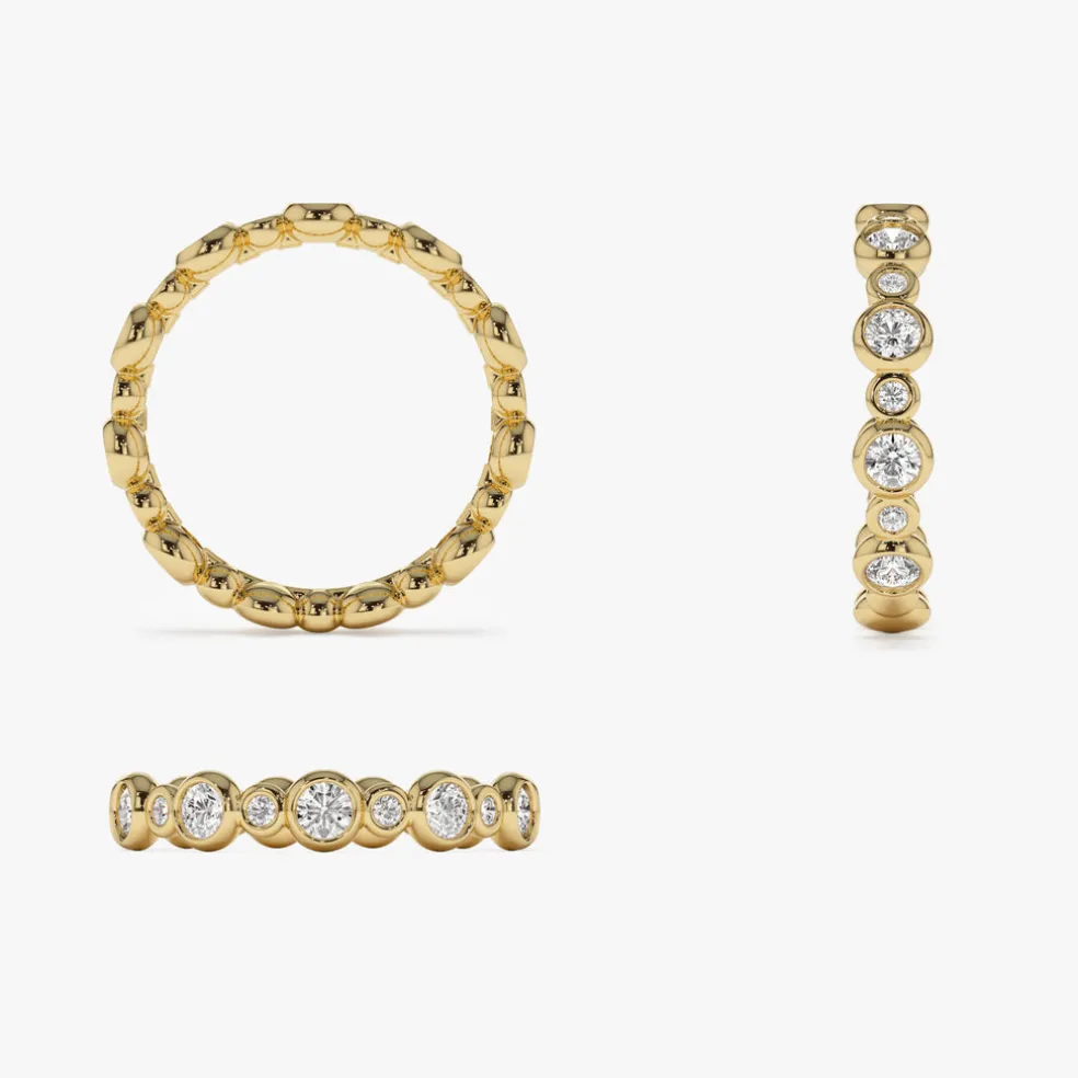 14k Gold Bubble Diamond 3/4 Eternity Wedding Ring