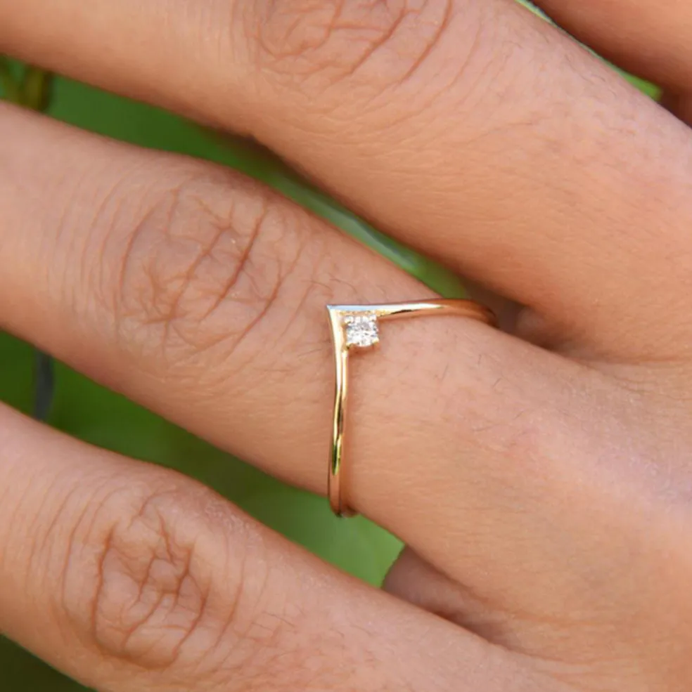 14K Gold Chevron Diamond Ring