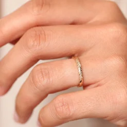 14K Gold Chevron Herringbone Eternity Cut Ring