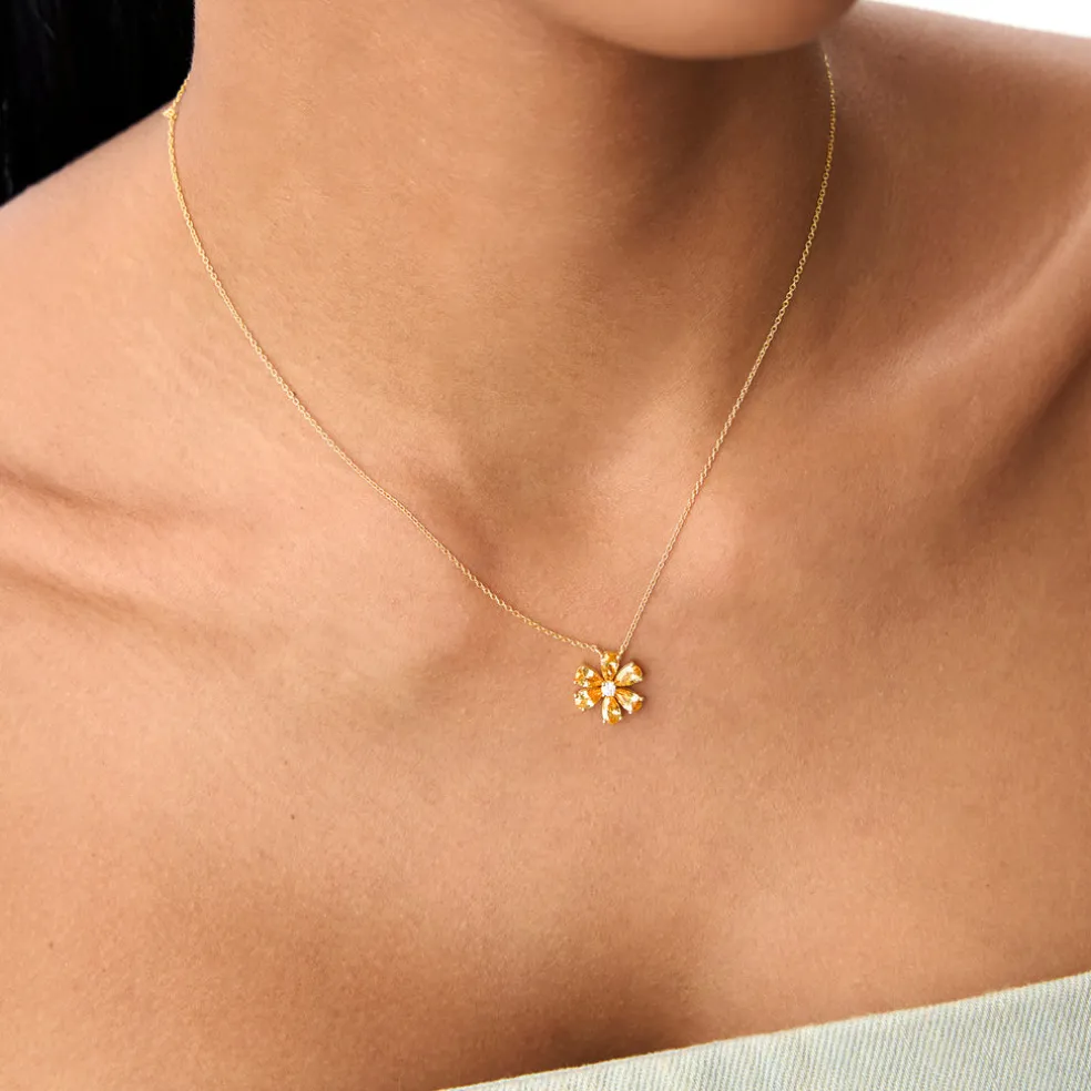 14K Gold Citrine Flower Necklace