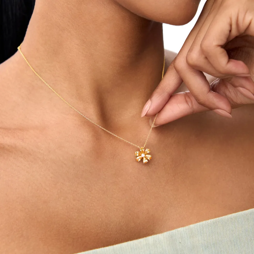 14K Gold Citrine Flower Necklace