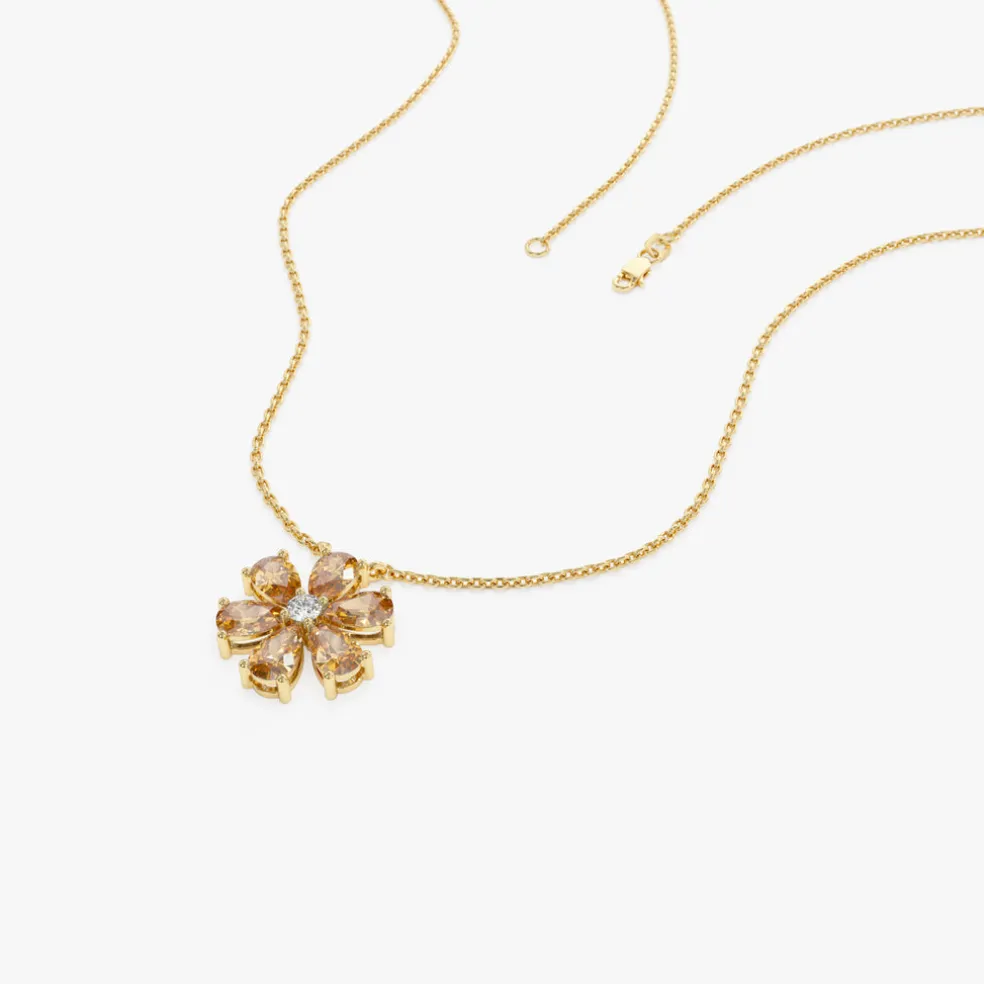 14K Gold Citrine Flower Necklace