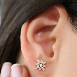 14K Gold Compass Star Diamond Earrings