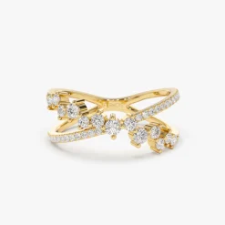 14k Gold Criss Cross Diamond Cluster Ring