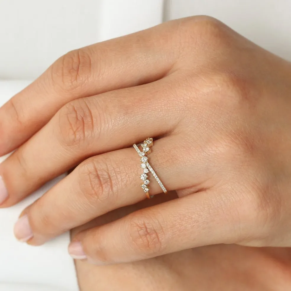 14k Gold Criss Cross Diamond Cluster Ring