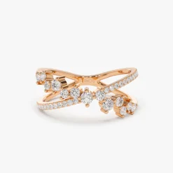 14k Gold Criss Cross Diamond Cluster Ring