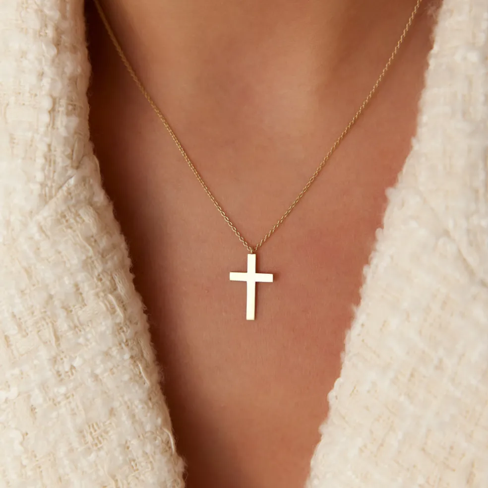 14k Gold Cross Charm Necklace