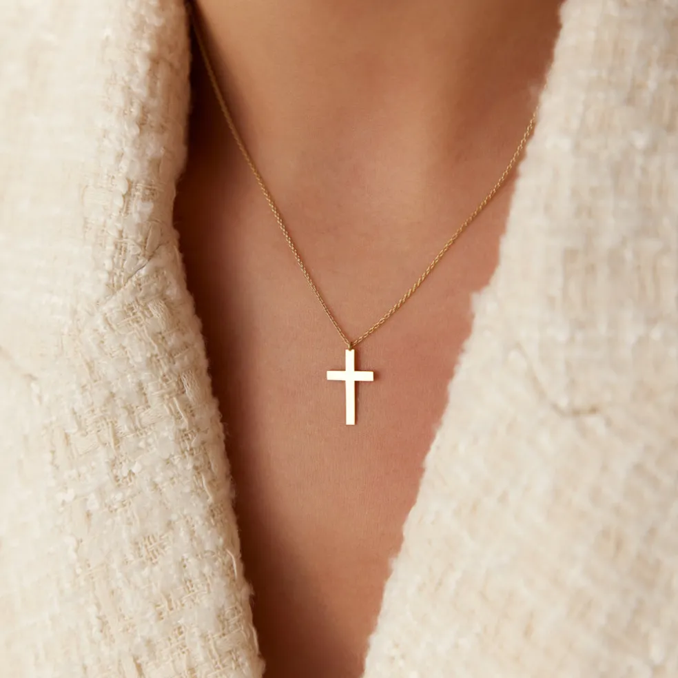 14k Gold Cross Charm Necklace