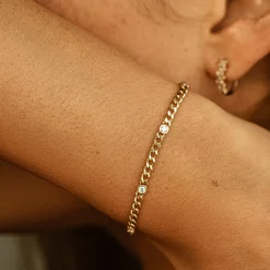 14k Gold Cuban Link Bracelet w/ Bezel Setting Diamond
