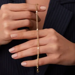 14K Gold Cuban Link Bracelet w/ Emerald Cut Diamond