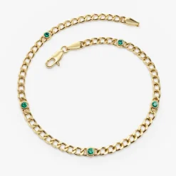 14k Gold Cuban Link Bracelet w/ Bezel Setting Emerald