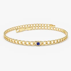 14k Gold Cuban Link Bracelet w/ Bezel Setting Sapphire