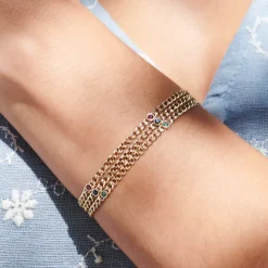 14k Gold Cuban Link Bracelet w/ Bezel Setting Sapphire
