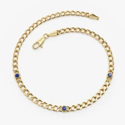 14k Gold Cuban Link Bracelet w/ Bezel Setting Sapphire