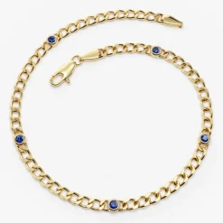 14k Gold Cuban Link Bracelet w/ Bezel Setting Sapphire