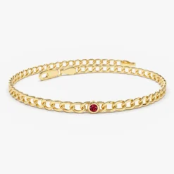 14k Gold Cuban Link Bracelet w/ Bezel Setting Ruby