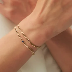 14k Gold Cuban Link Bracelet w/ Bezel Setting Ruby