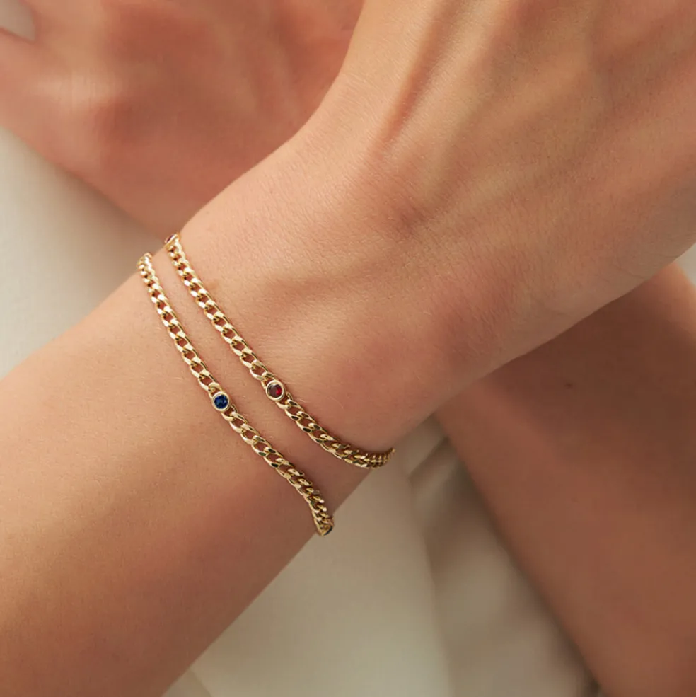 14k Gold Cuban Link Bracelet w/ Bezel Setting Ruby