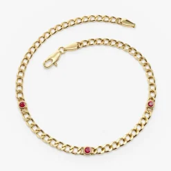 14k Gold Cuban Link Bracelet w/ Bezel Setting Ruby