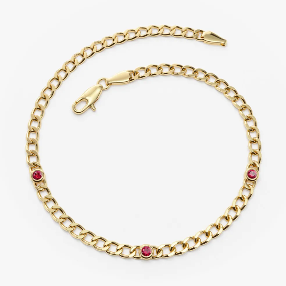 14k Gold Cuban Link Bracelet w/ Bezel Setting Ruby