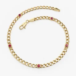 14k Gold Cuban Link Bracelet w/ Bezel Setting Ruby