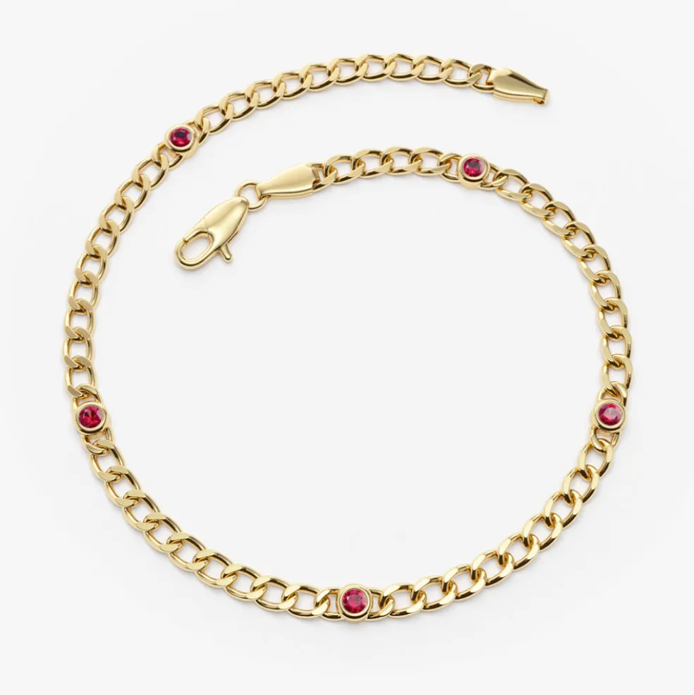 14k Gold Cuban Link Bracelet w/ Bezel Setting Ruby