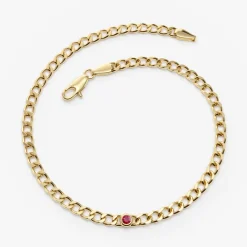 14k Gold Cuban Link Bracelet w/ Bezel Setting Ruby