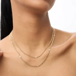 14K Gold Cuban Link Necklace w/ Bezel Setting Diamond