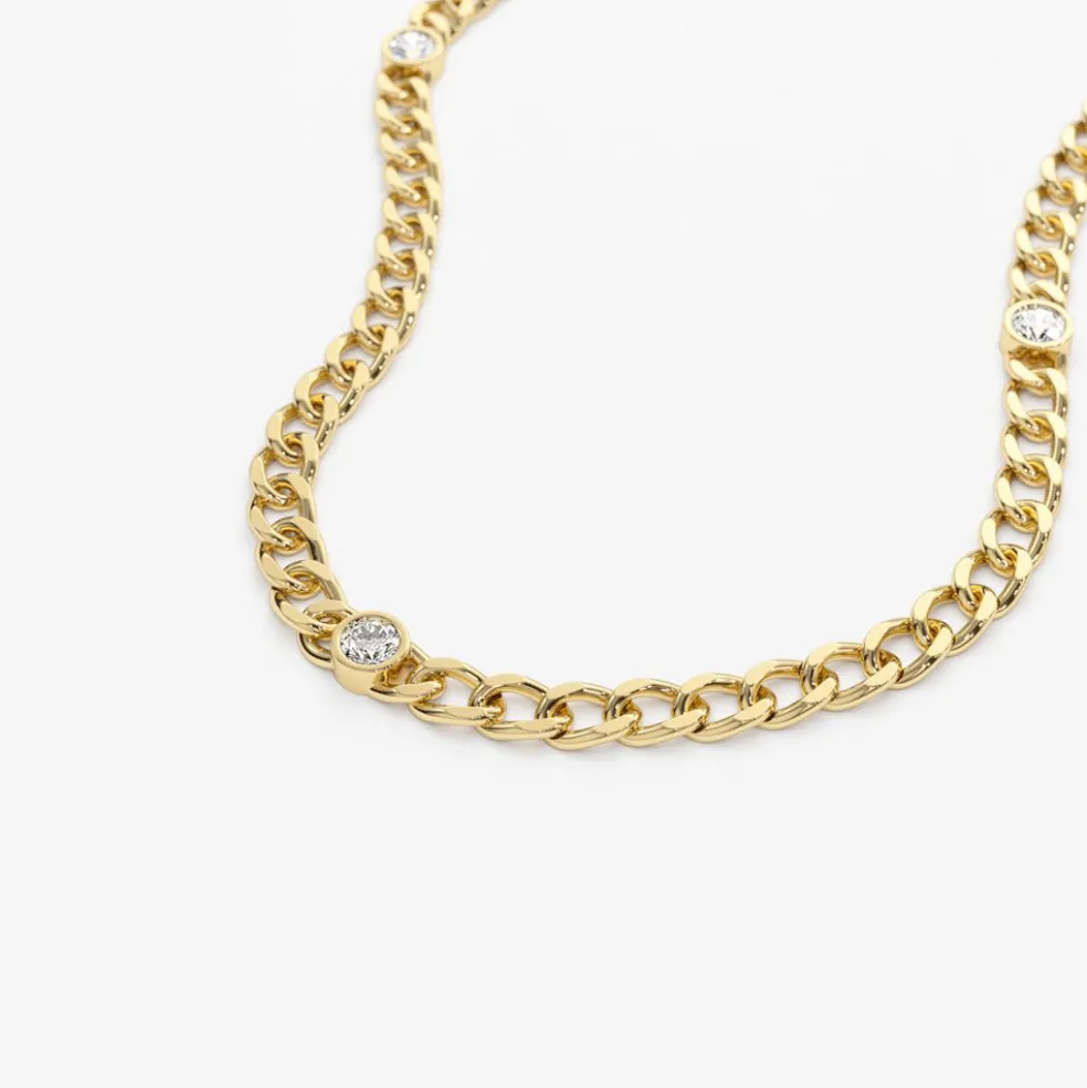 14K Gold Cuban Link Necklace w/ Bezel Setting Diamond