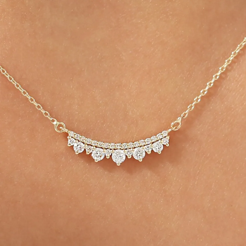 14K Gold Curved Bar Diamond Necklace