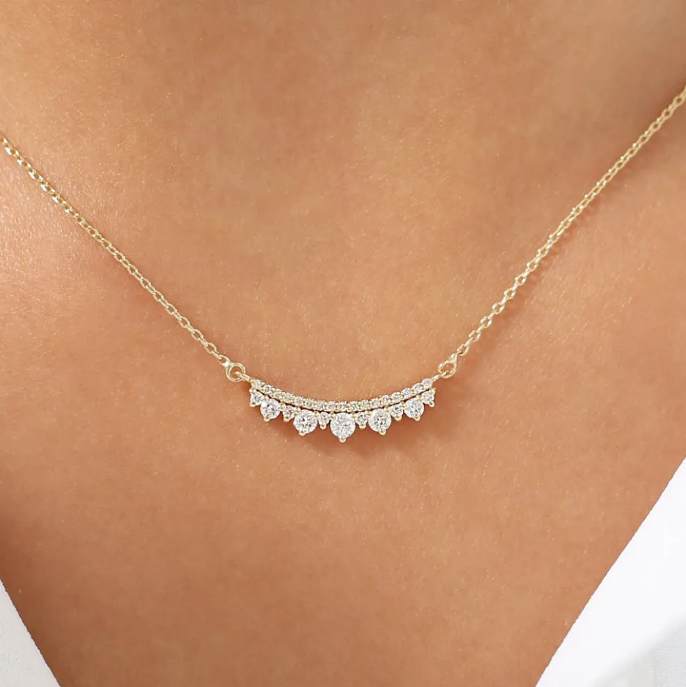 14K Gold Curved Bar Diamond Necklace